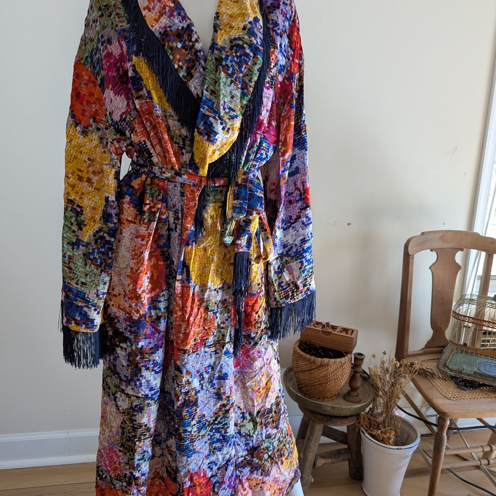 Anthropologie Colorful Fringe Robe